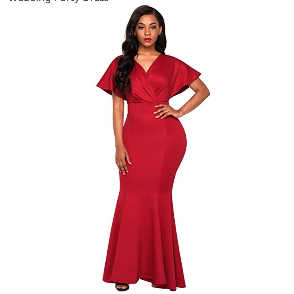V Neck Mermaid Evening Gown  Dress